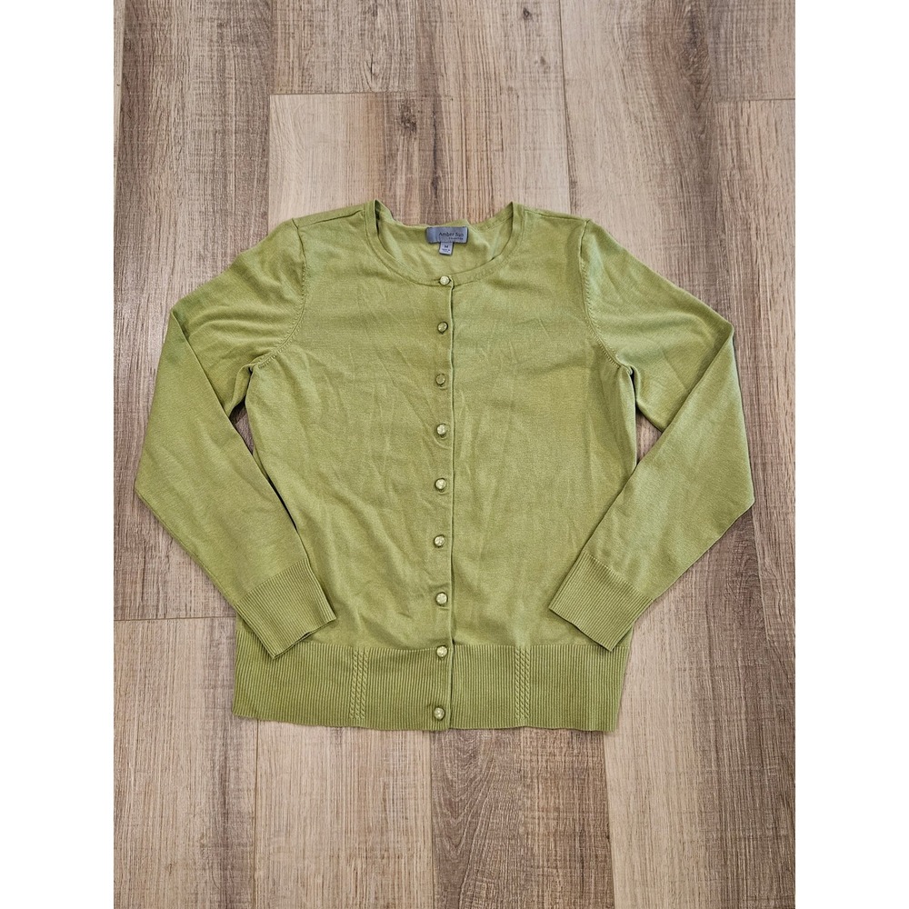 Amber Sun Collection Silk Blend Cardigan Sweater Green Medium Button
